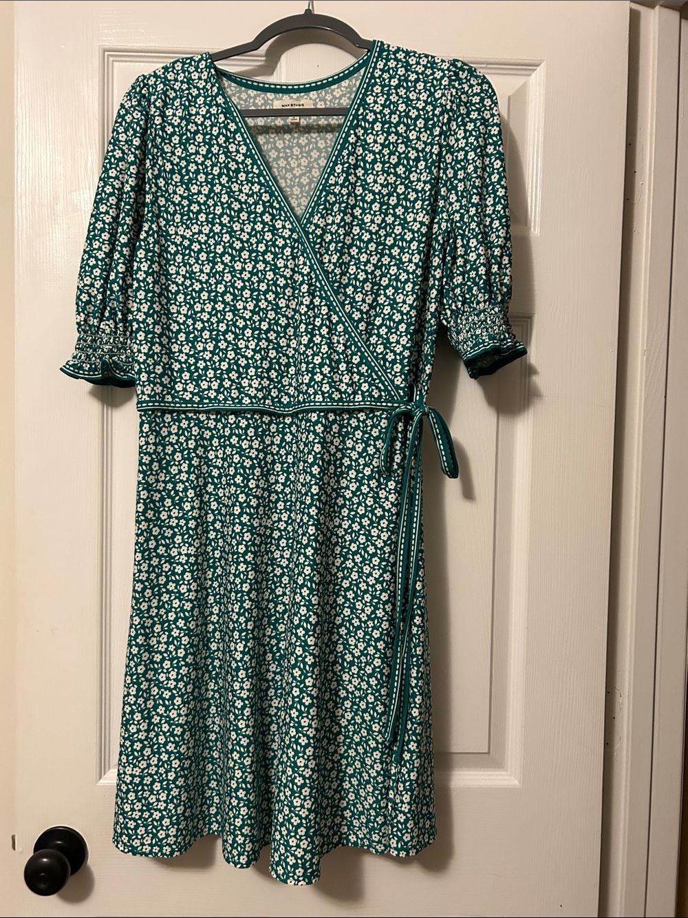 Max Studio Teal and White Floral Wrap Midi Dress